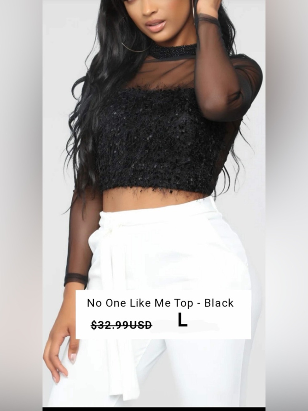 Fashion Nova Black Sheer Sleeve Crop Top